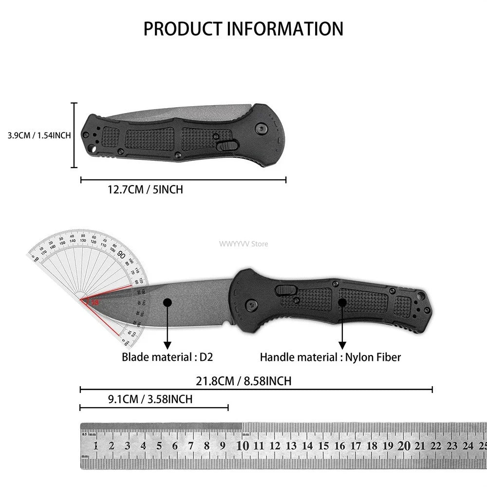 BM 9070 Tactical Folding Knife — D2 Steel Blade, Nylon Fiber Handle, Pocket Clip