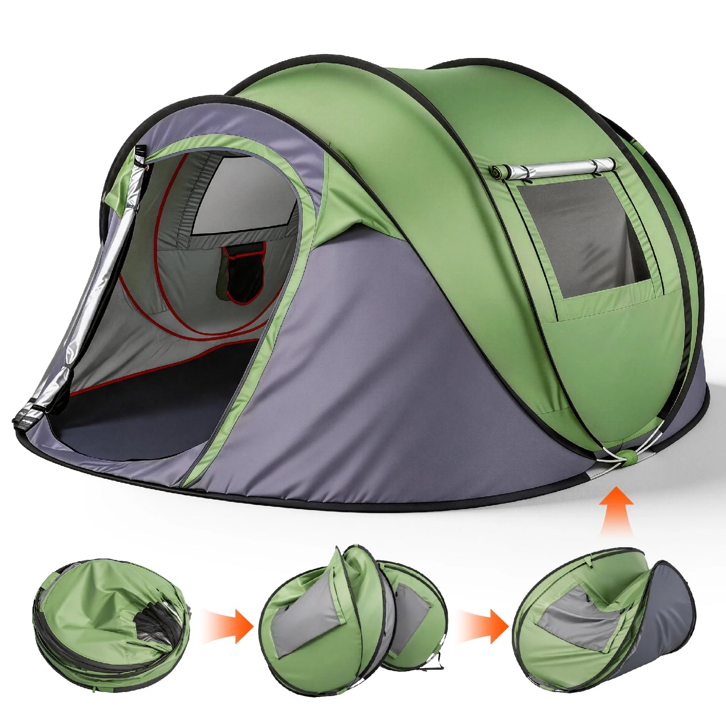 4-Person Pop-Up Camping Tent — Instant Auto Setup, Front Awning, 2000–3000mm Waterproof