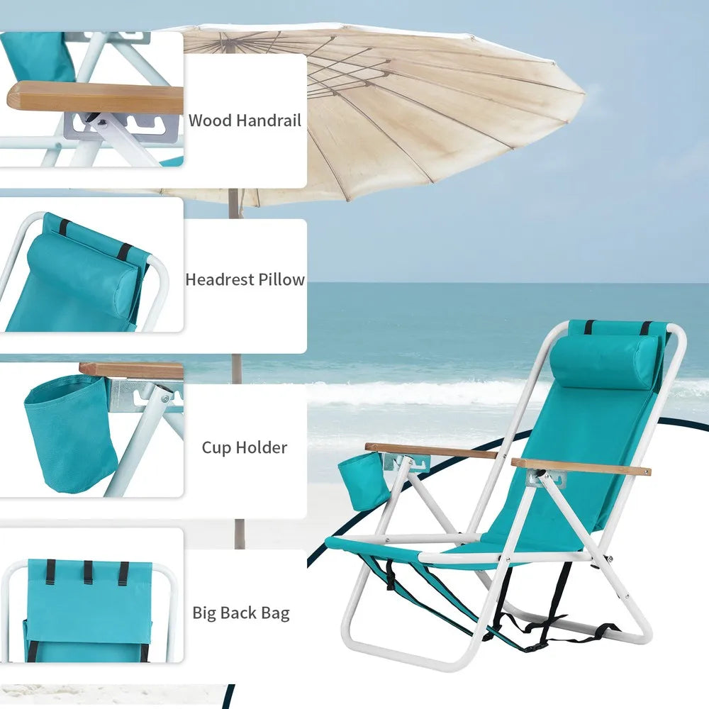 2 Pcs Folding Beach Chair, 4 Position