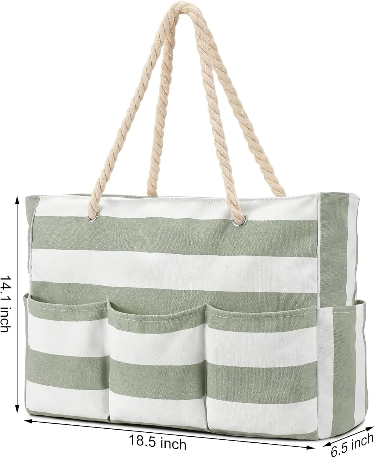 Canvas Beach Tote Bag with Zipper ,Waterproof, Sandproof, 7 Pockets