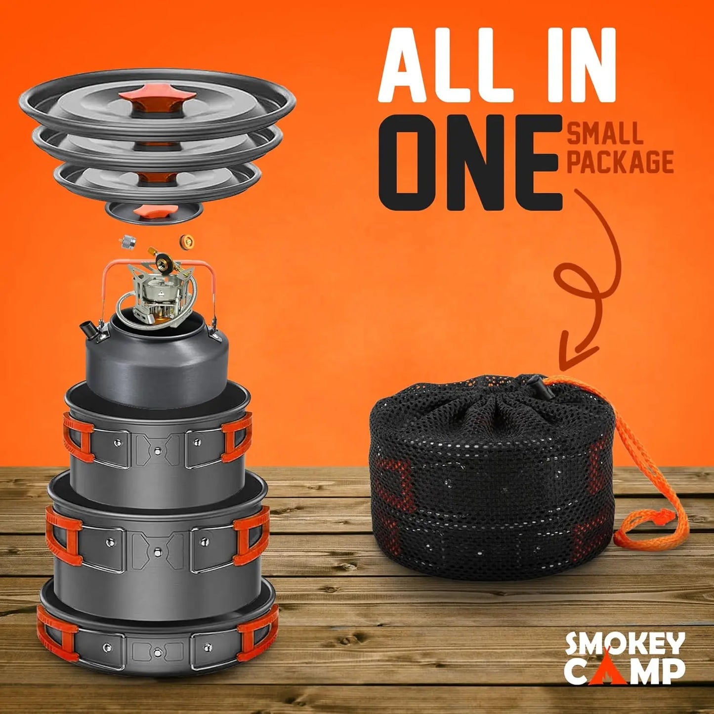 Camping Cookware MKit Set with Stove – All-in-One Non-Stick Backpacking Kit