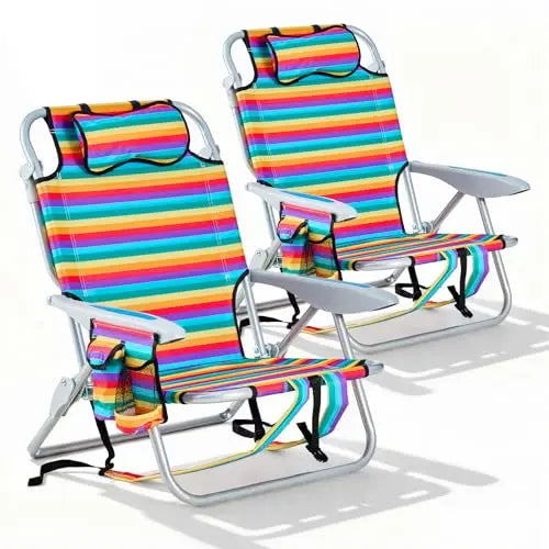 2-Pack Lightweight Portable Beach Chair – Lay Flat Folding Chair with 5 Positions & Cushion
