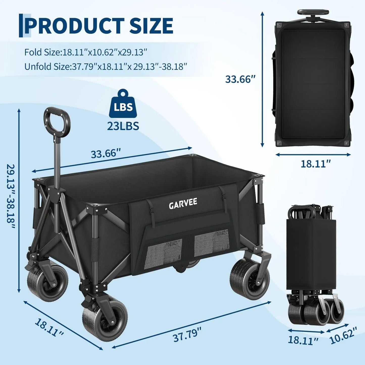 Heavy Duty Foldable Wagon Cart — 460 LBS / 280L All-Terrain with Brakes, Cover & Strap