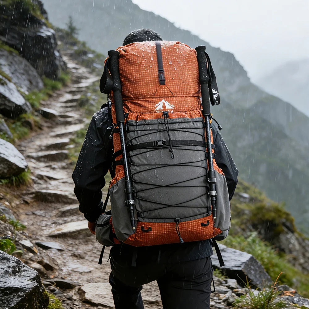 Internal-frame Hiking Backpack: 50L / 60L / 70L Roll Top with Rain Cover