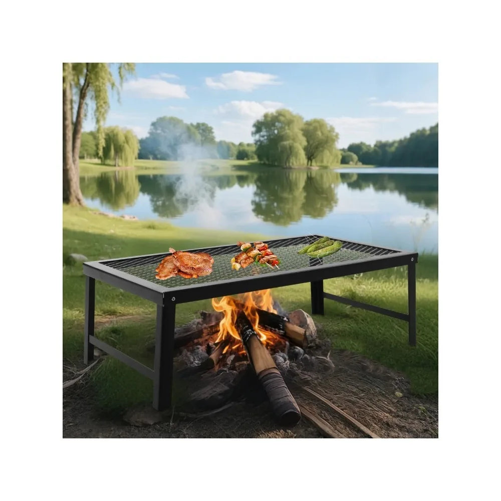 Campfire Grill Folding BBQ Set, Portable Outdoor Barbecue Grill with Sturdy Welded Iron Frame, 20kg Load Capacity, Heat Resistant and Rust Proof