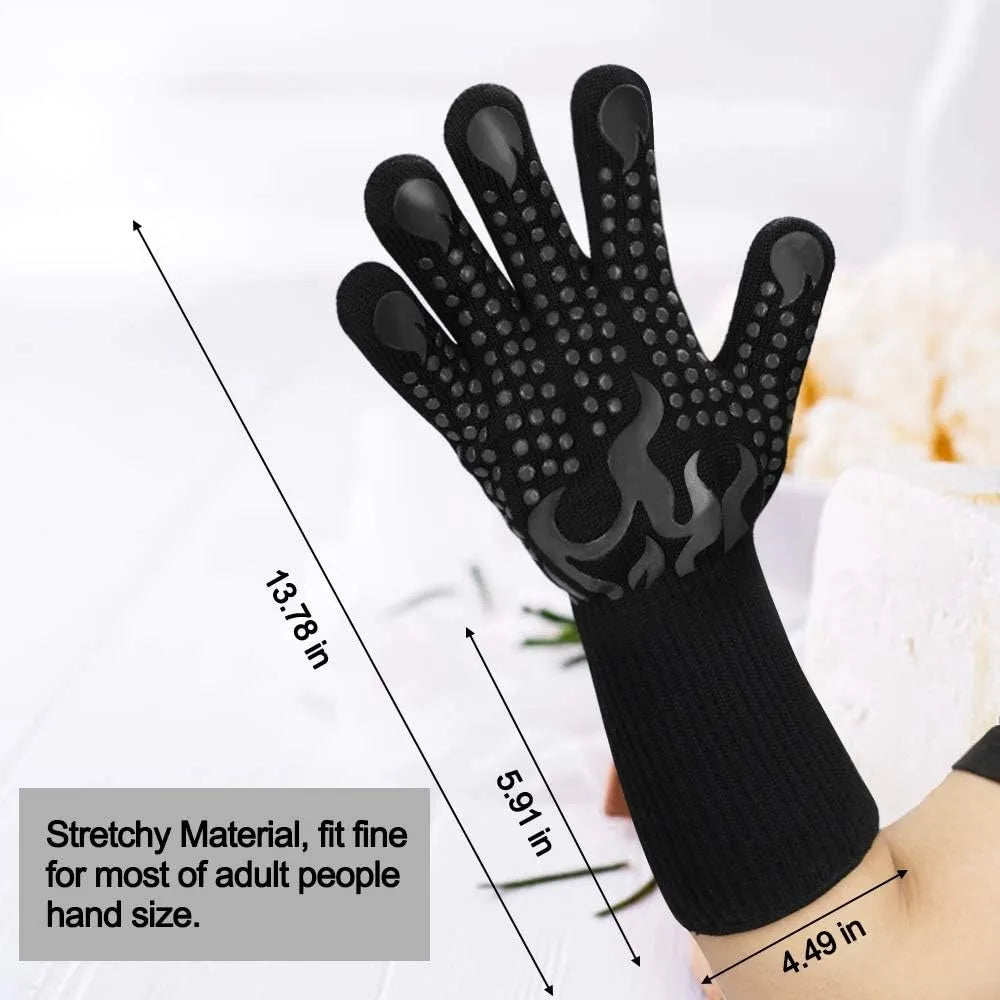 1472°F Heat Resistant BBQ Gloves | Silicone Non-Slip Grilling & Oven Gloves