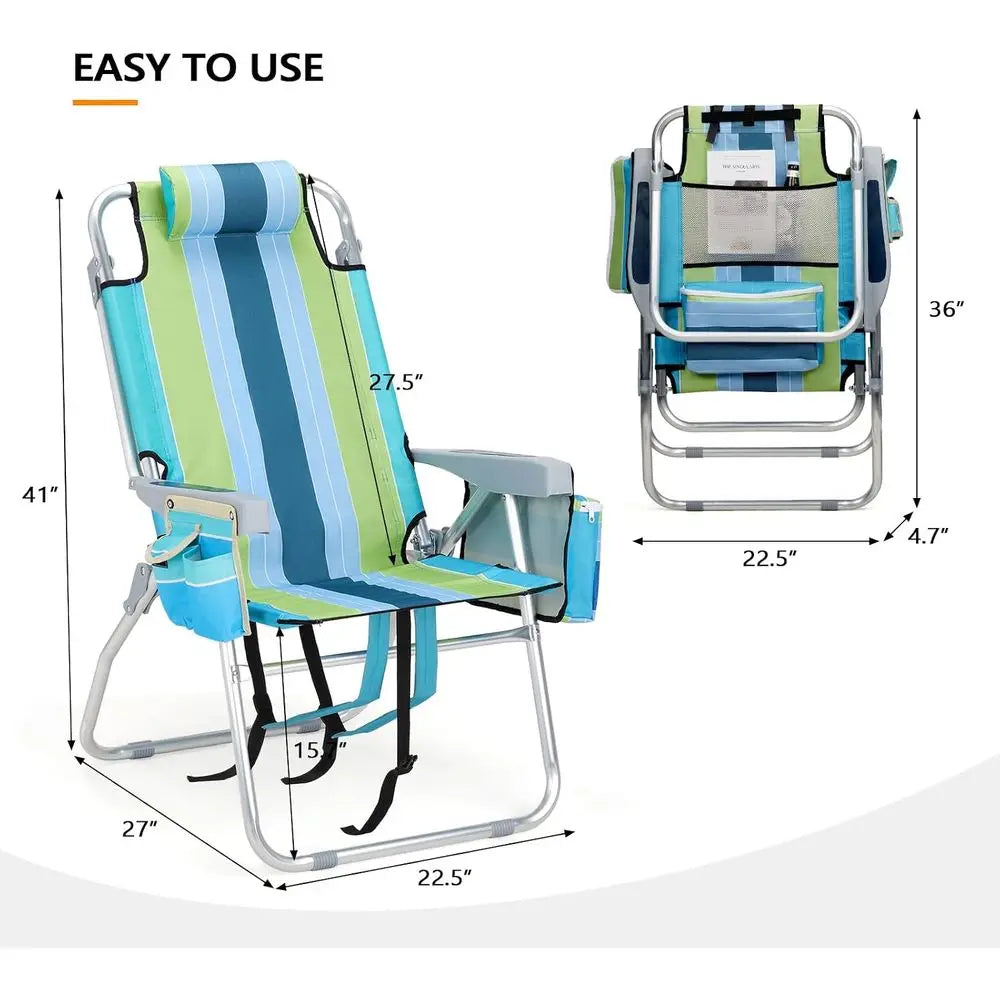 Tall Beach Chair 2-Pack — Backpack Style, 5-Position, Cooler Bag & Cup Holders