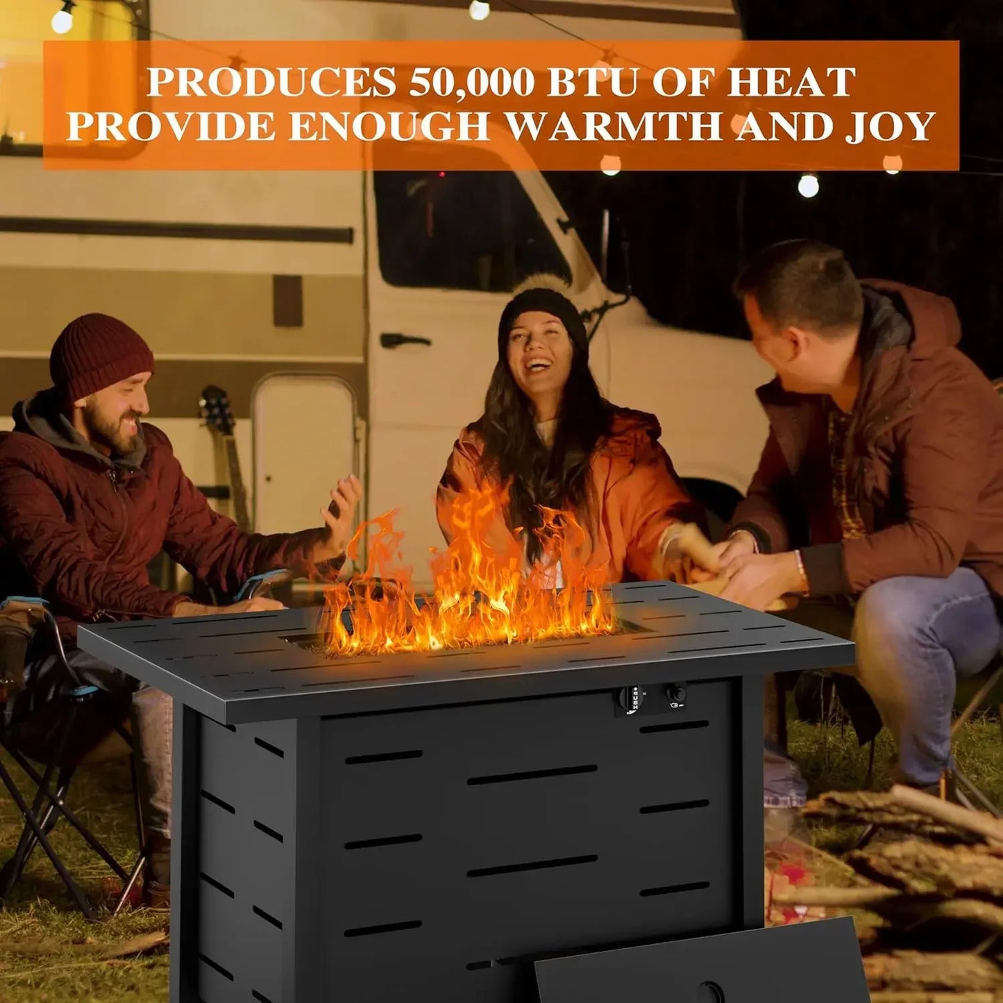 43 inch Outdoor Propane Fire Pit 50,000 BTU Gas Fire Pit with Lid and Waterproof Cover