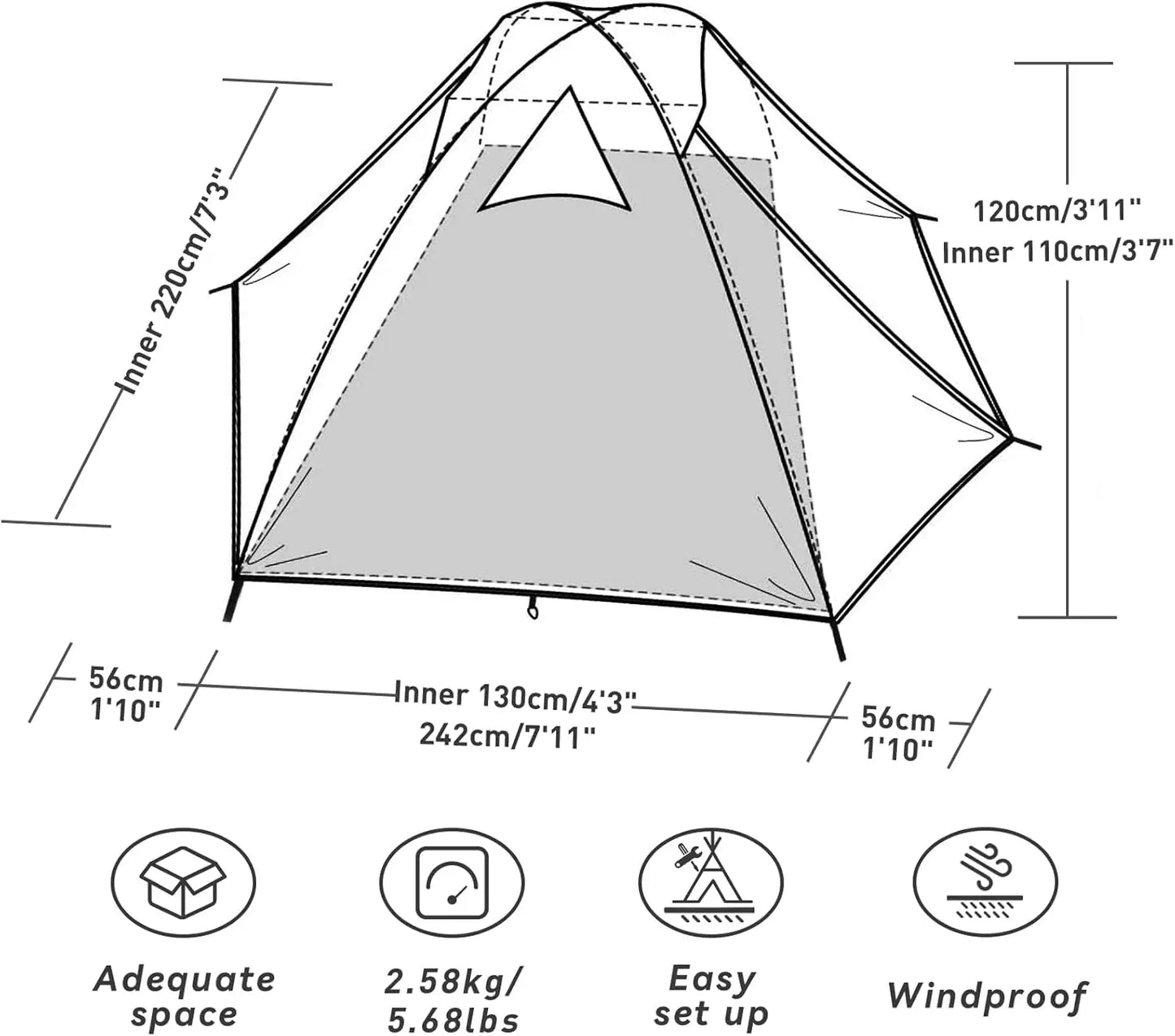 Camping Tent 2/3/4 Person, Lightweight Waterproof Backpacking Tent for Outdoor Hiking and Travel with Easy Setup
