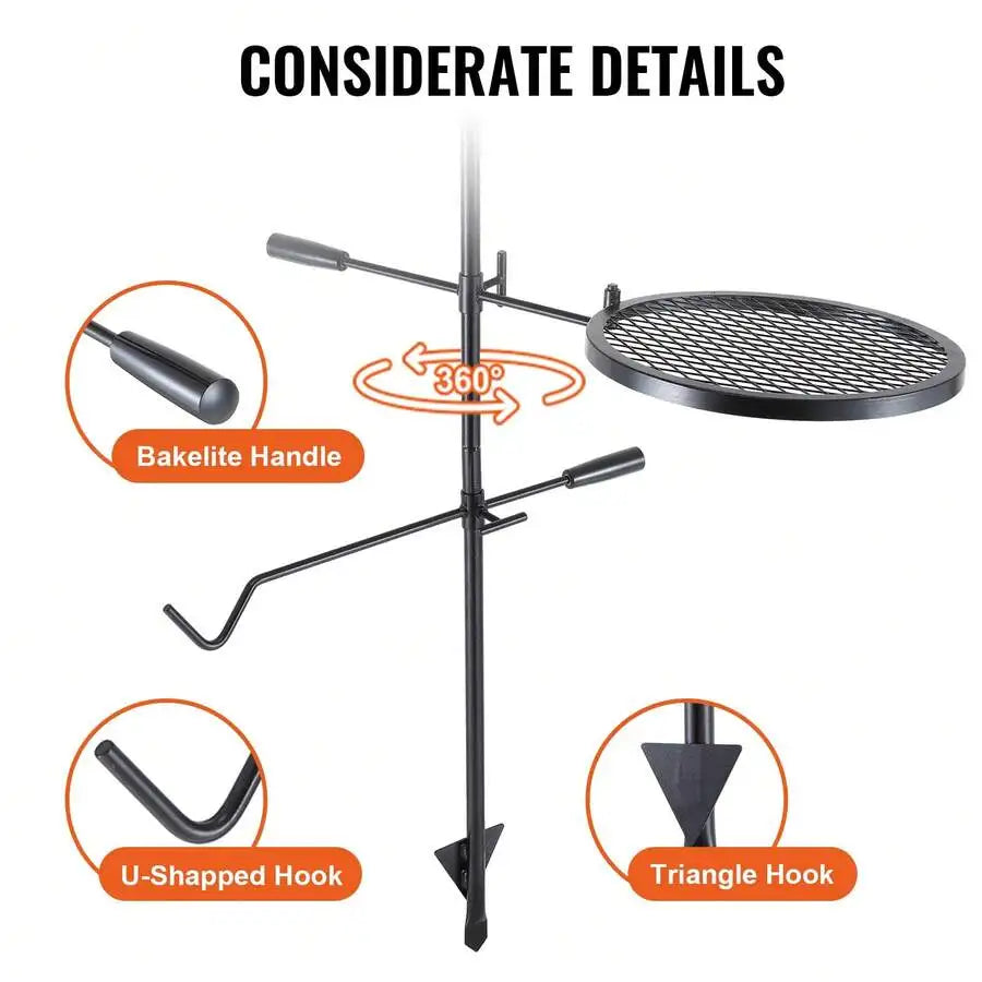 Swivel Campfire Grill Grate | 360° Adjustable Heavy-Duty Fire Pit Grill