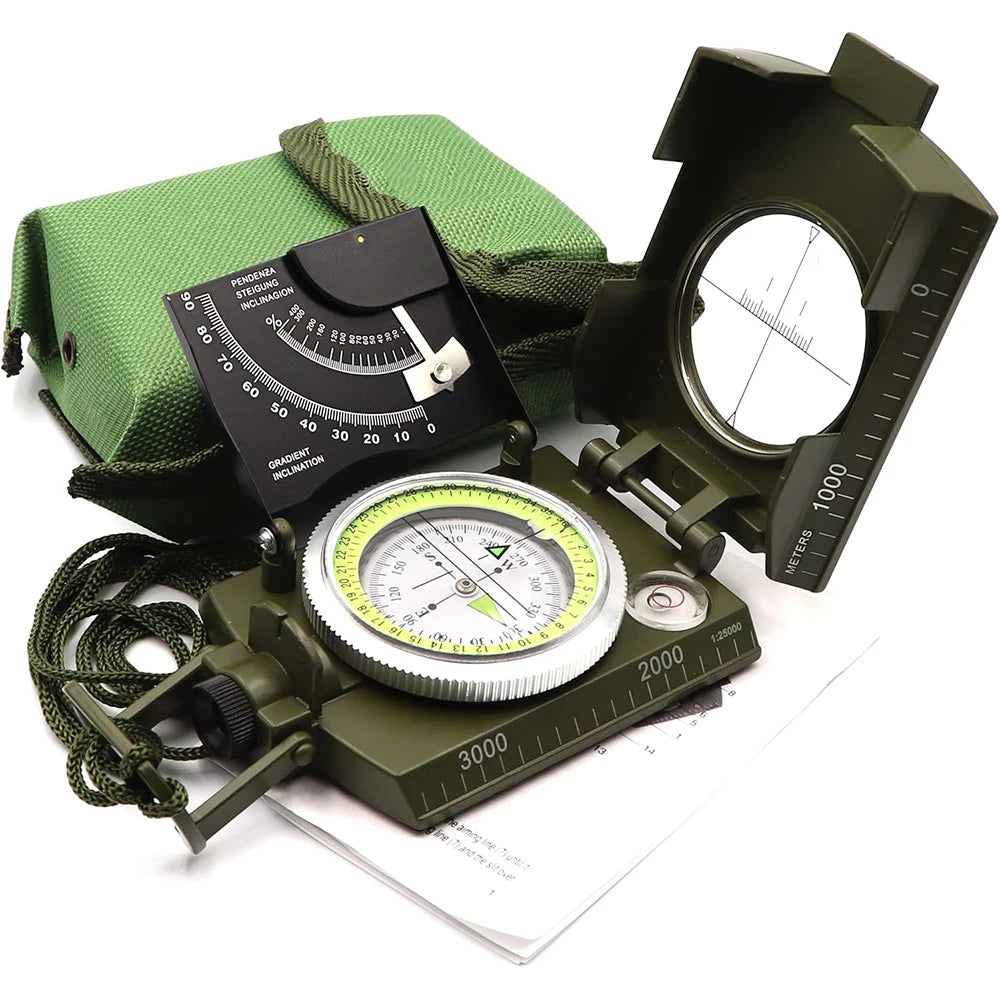Military Geological Compass – Waterproof Metal with Luminous Dial