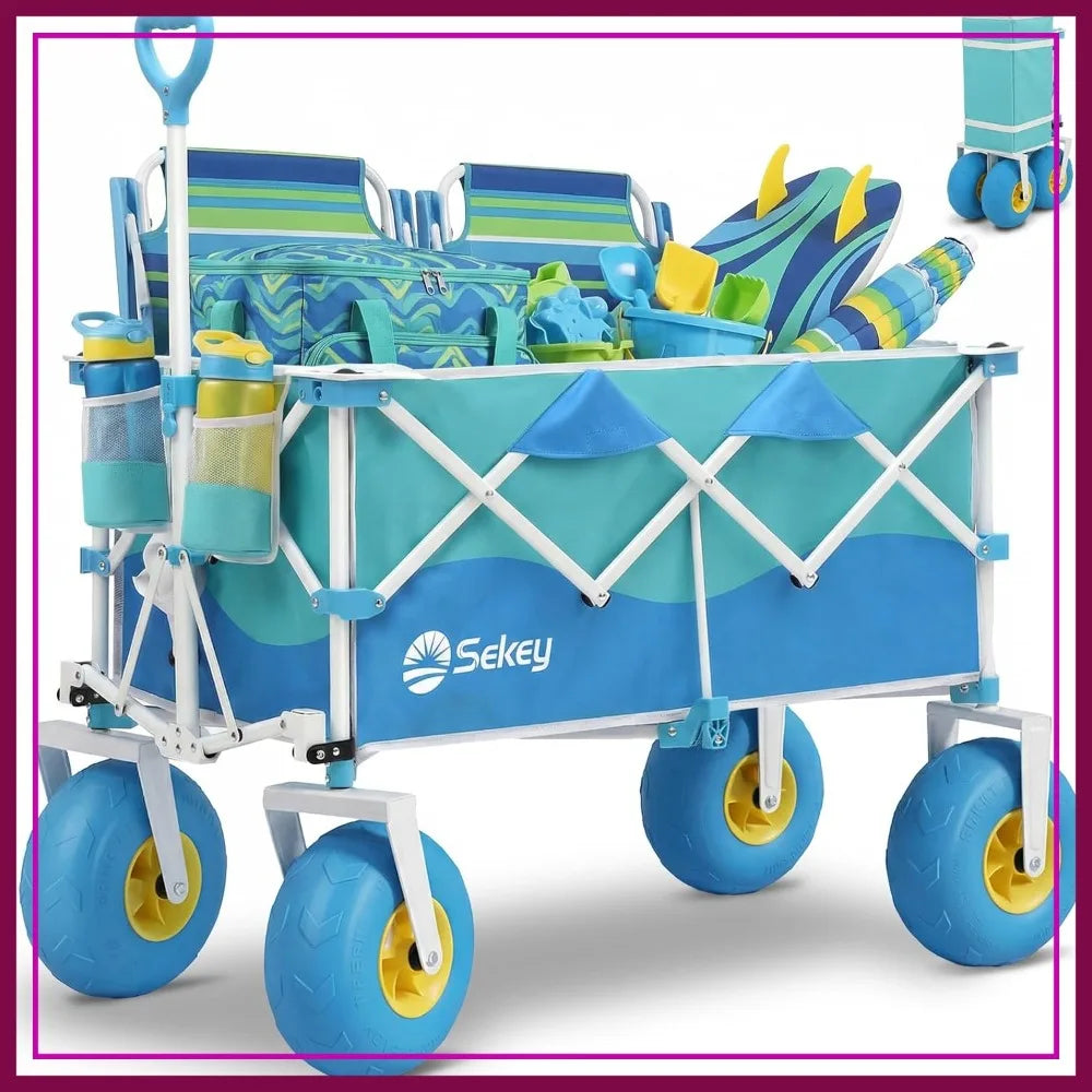 600 LBS Beach Wagon 9" Sand-Proof Wheels, Foldable Cart, 200L