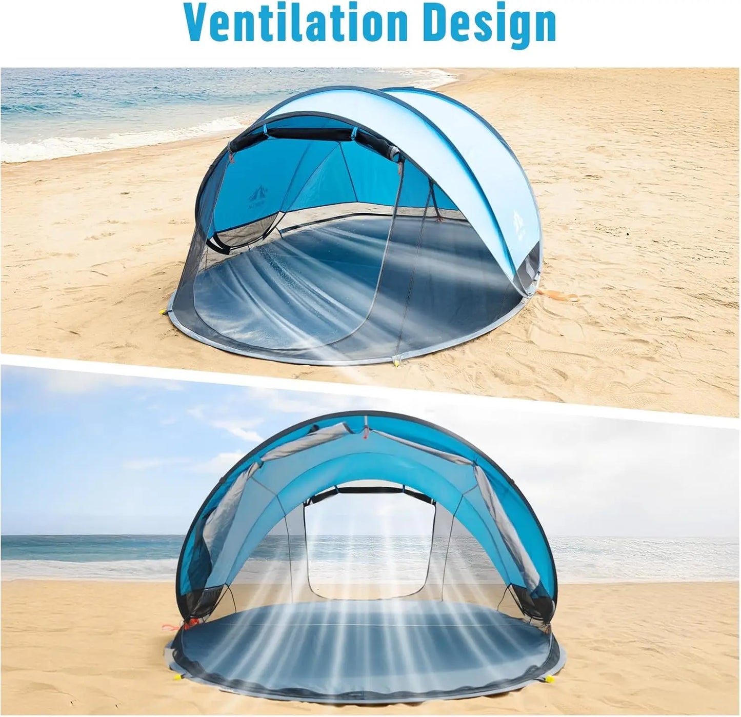 Large Pop-Up Beach Sun Shade Shelter — Fits 2-4 People, Instant Setup