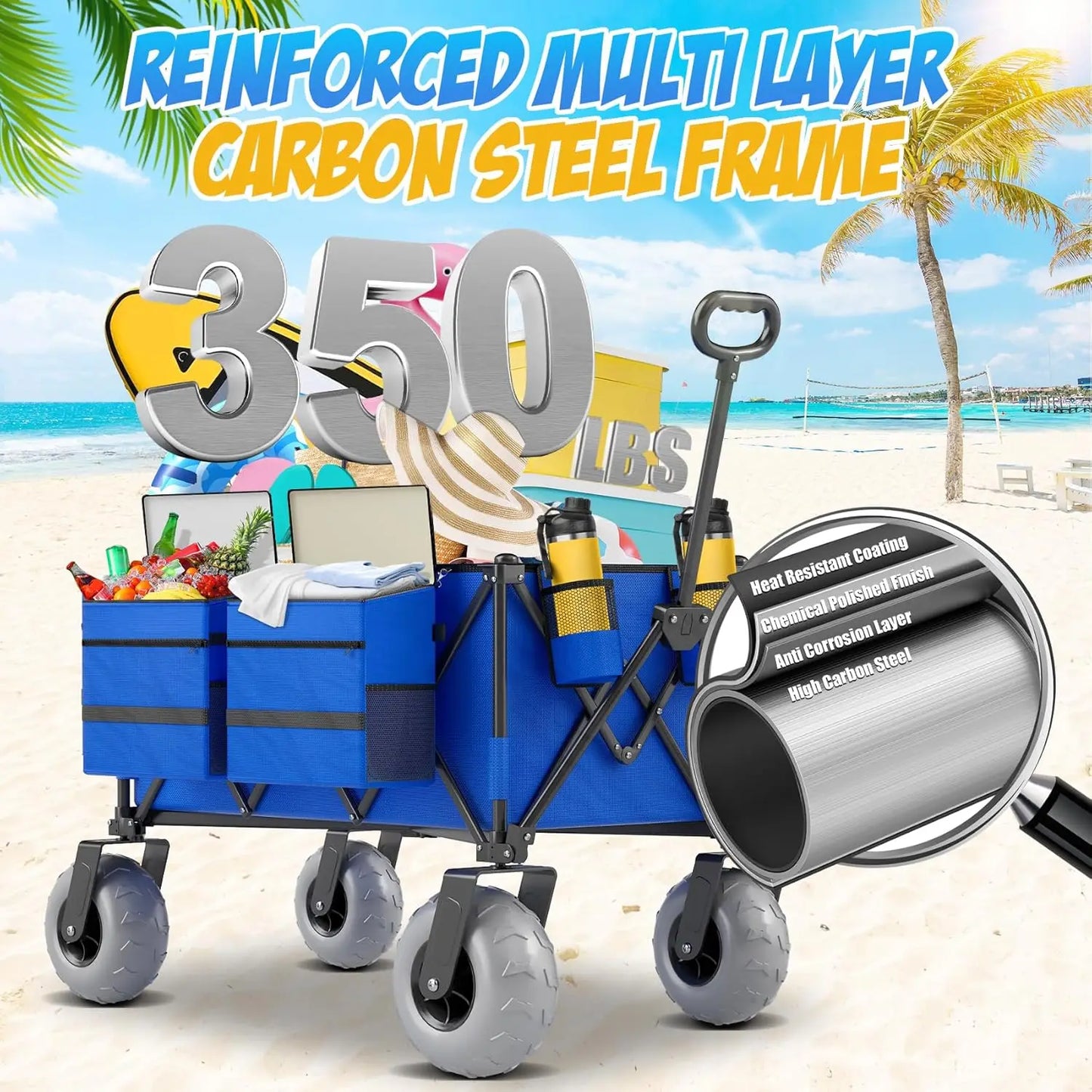 Beach Wagon with Big Wheels for Sand, 350lbs