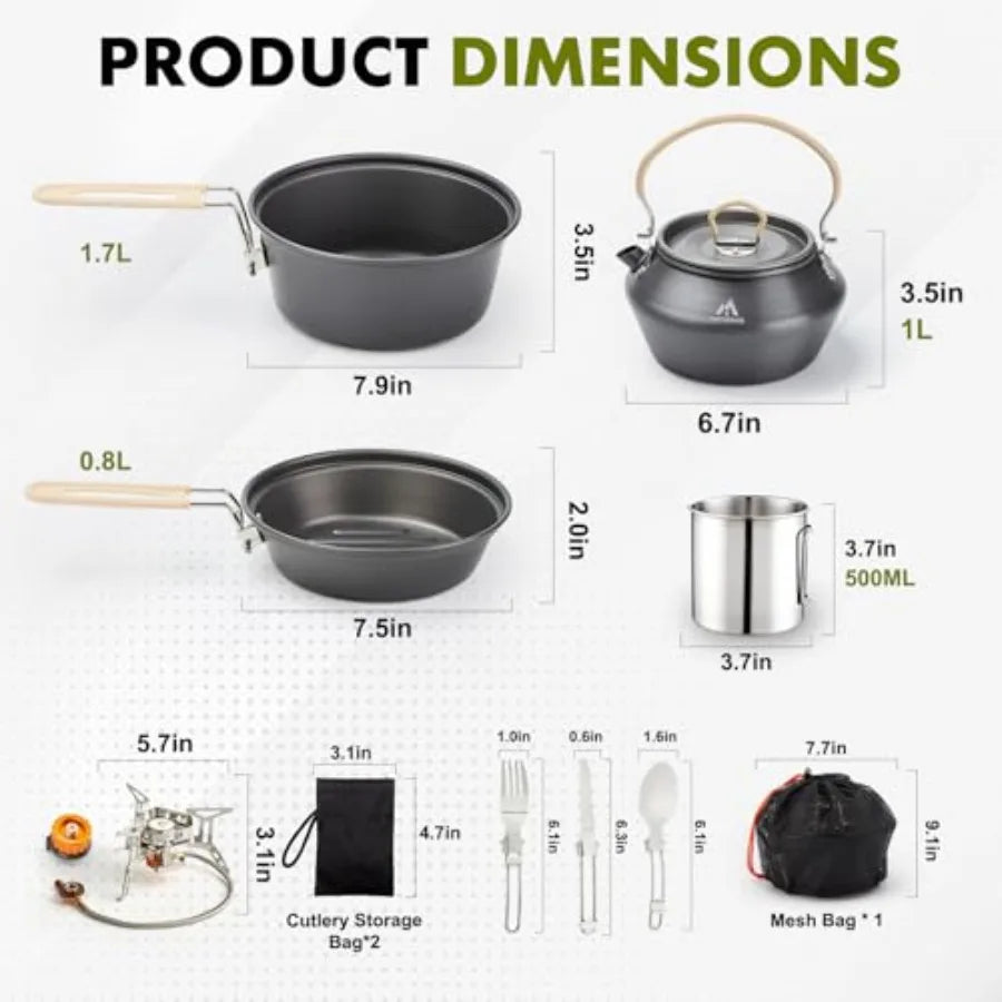 Stainless Steel Camping Cookware Kit – Complete Hiking Mess Kit with Tableware