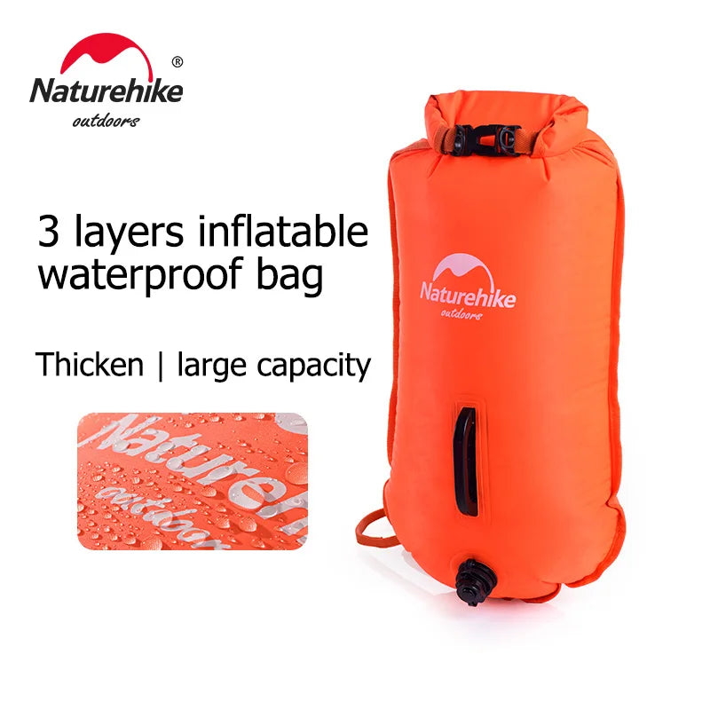 Naturehike 28L Inflatable Swimming Buoy & Waterproof Dry Bag – Dual Airbag, Adjustable Belt