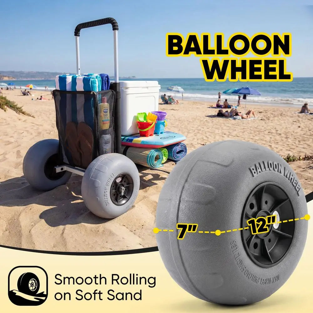 Heavy-Duty Collapsible Beach Wagon with 12 Balloon Tires | All-Terrain Sand Cart