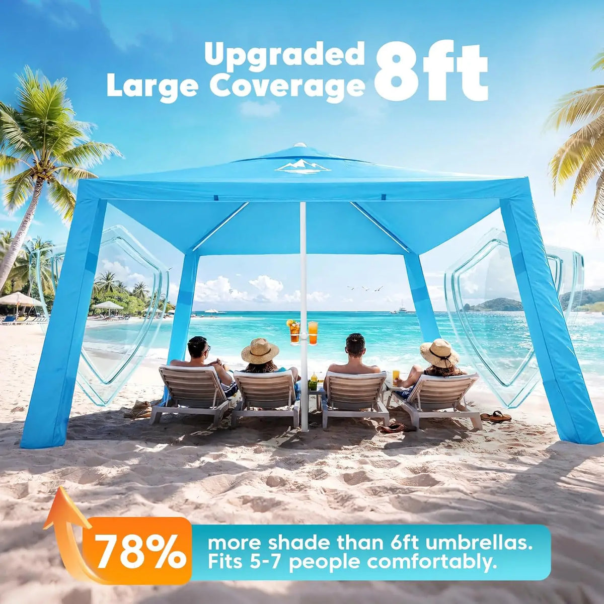 UPF50+ Instant Sun Shade Shelter — 8x8 FT Beach Canopy Tent