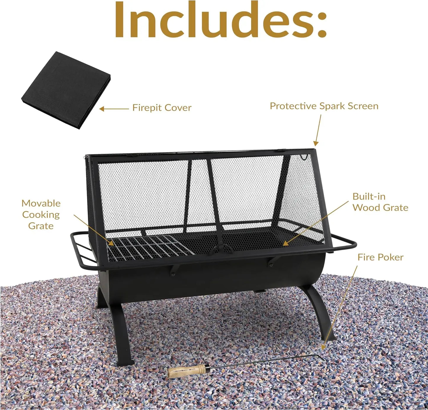 36-Inch Northland Steel Outdoor Fire Pit with Cooking Grate, Spark Screen, Cover, and Poker