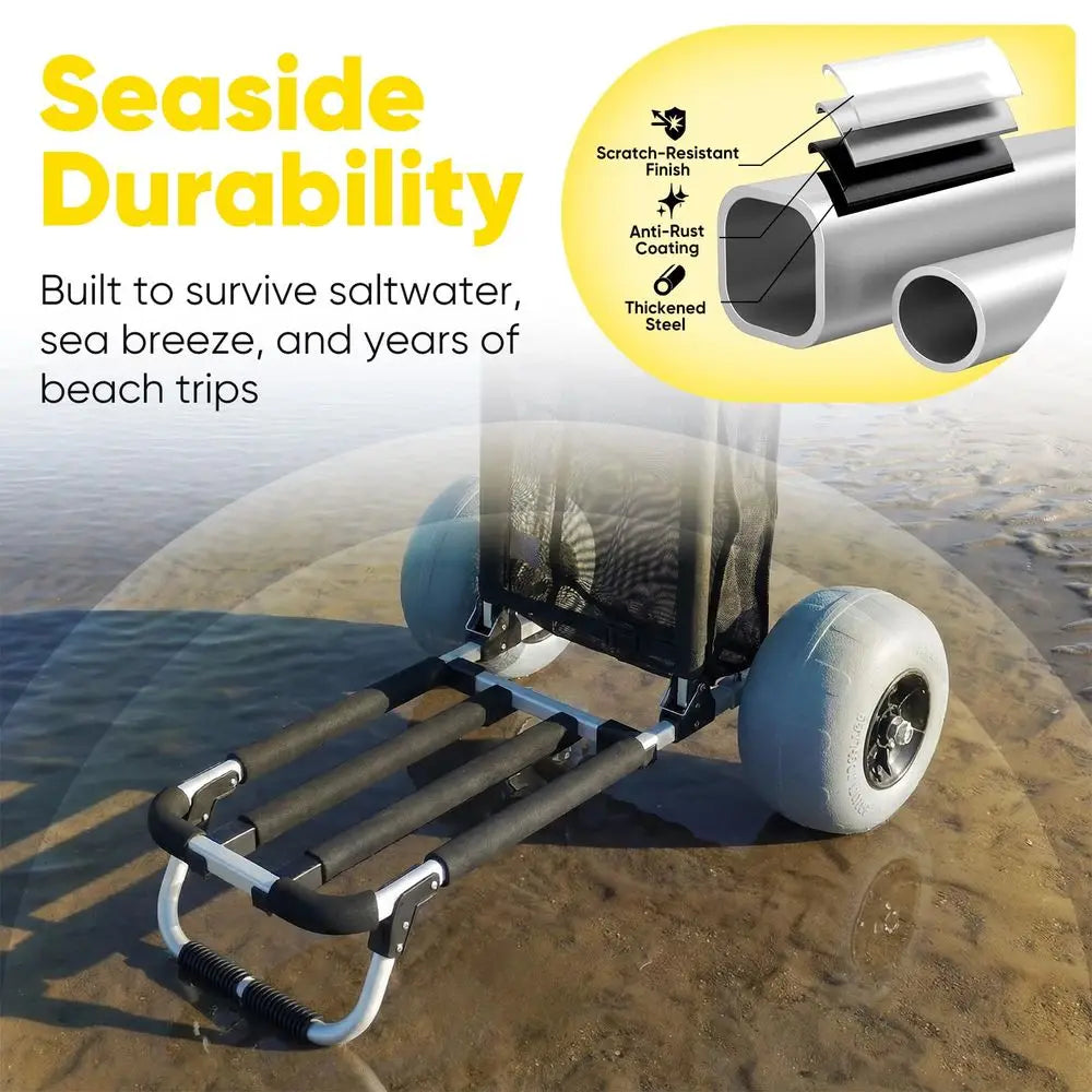 Heavy-Duty Collapsible Beach Wagon with 12 Balloon Tires | All-Terrain Sand Cart