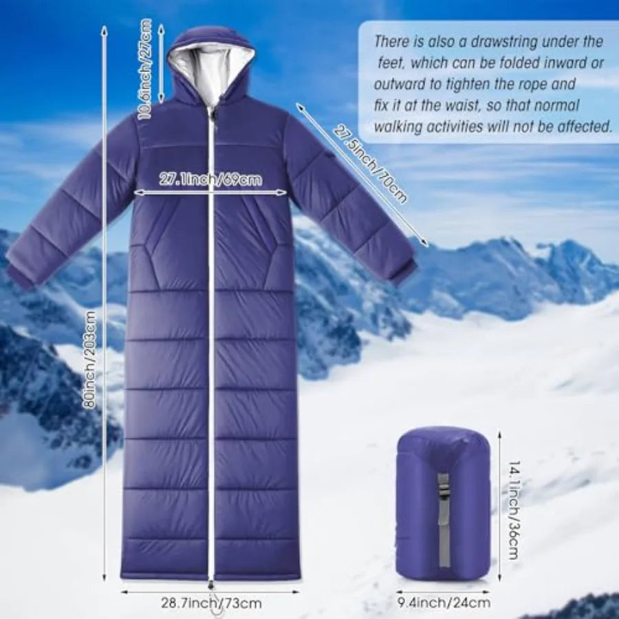 Wearable Sleeping Bag for Adults with Sleeves and Hood- 0 Degree Extreme Cold