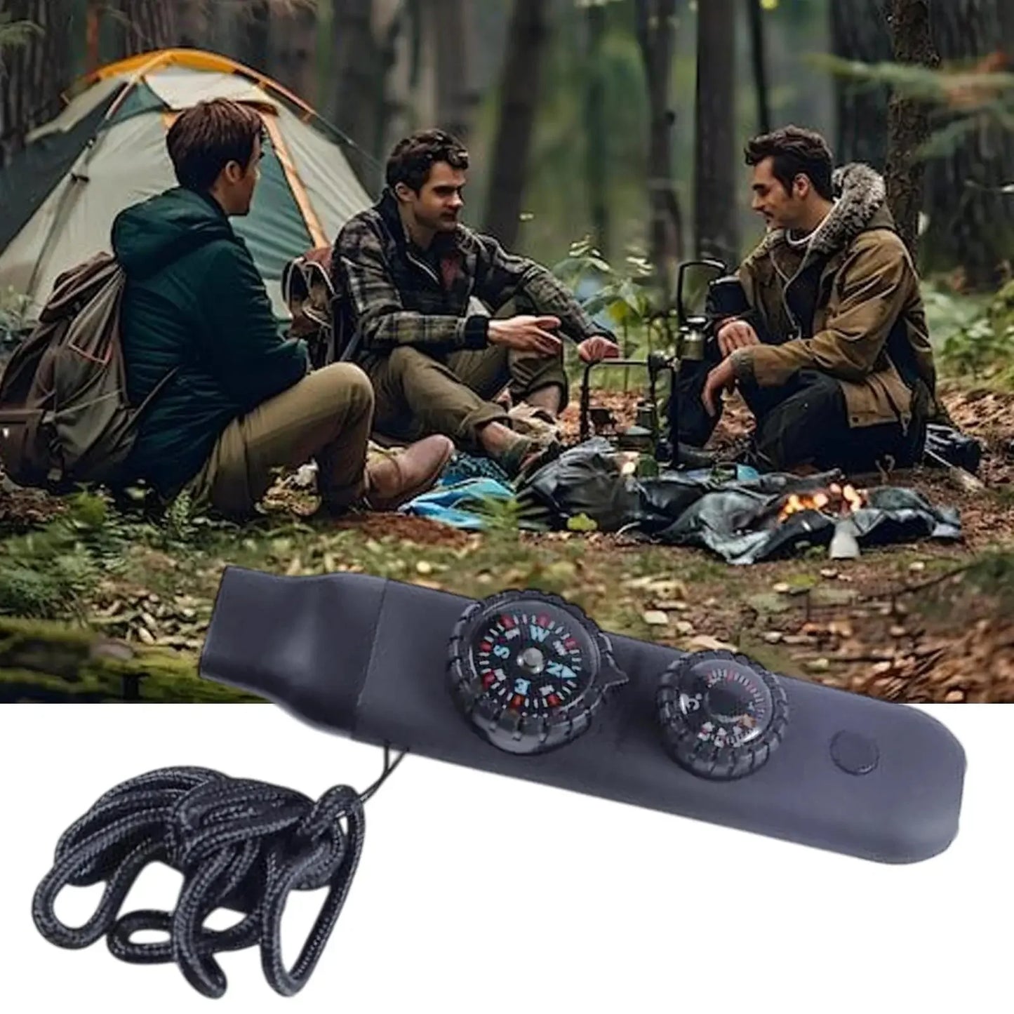 Emergency Survival Whistle with Lanyard, Compass, Flashlight