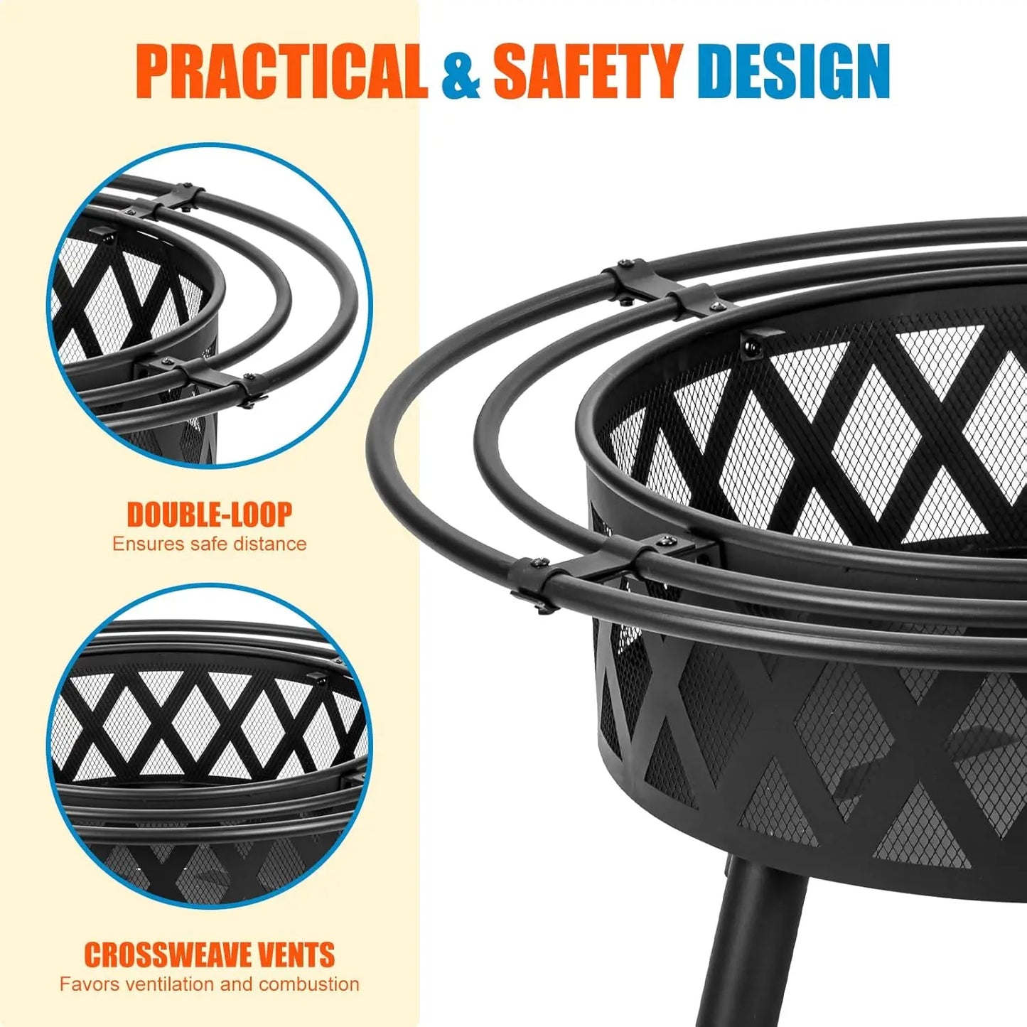 36 Inch Wood Burning Fire Pit with Spark Screen & Fire Poker