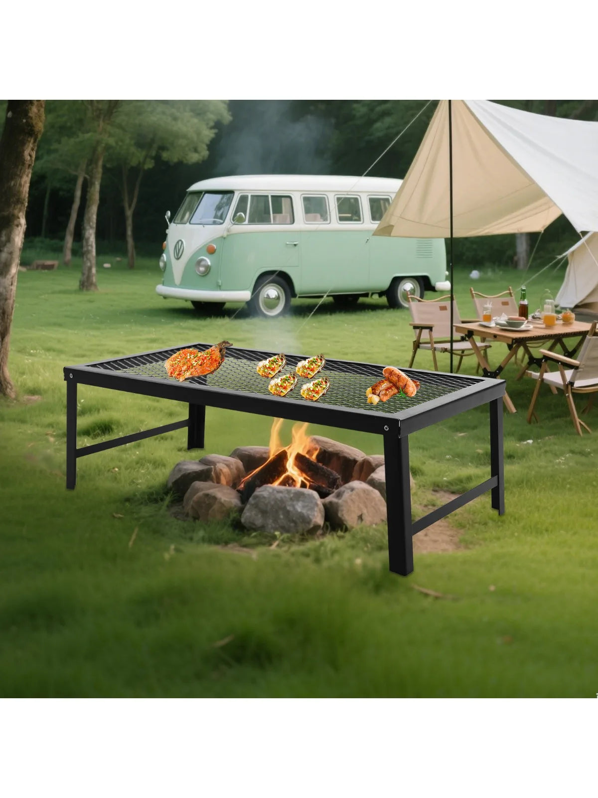 Folding Campfire Grill Rack – Portable BBQ Iron Grill