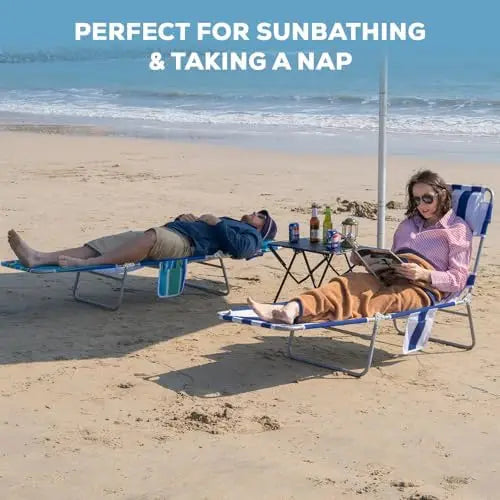 2-Pack Folding Tanning Beach Chair with Face Hole | 5-Position Reclining Sun Lounger