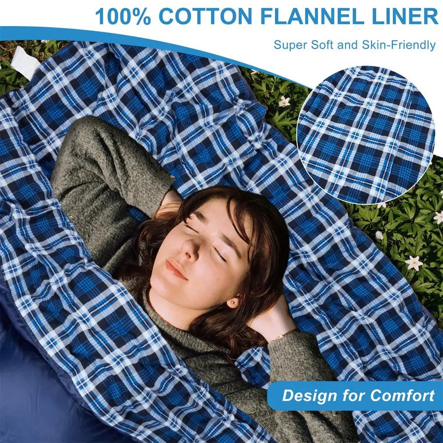 Cotton Flannel Double Sleeping Bag: Queen Size, 2-Person