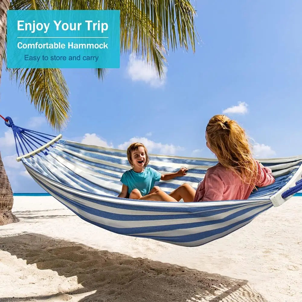 Hammock with Anti-Roll Balance Beam and Sturdy Metal Knot Straps