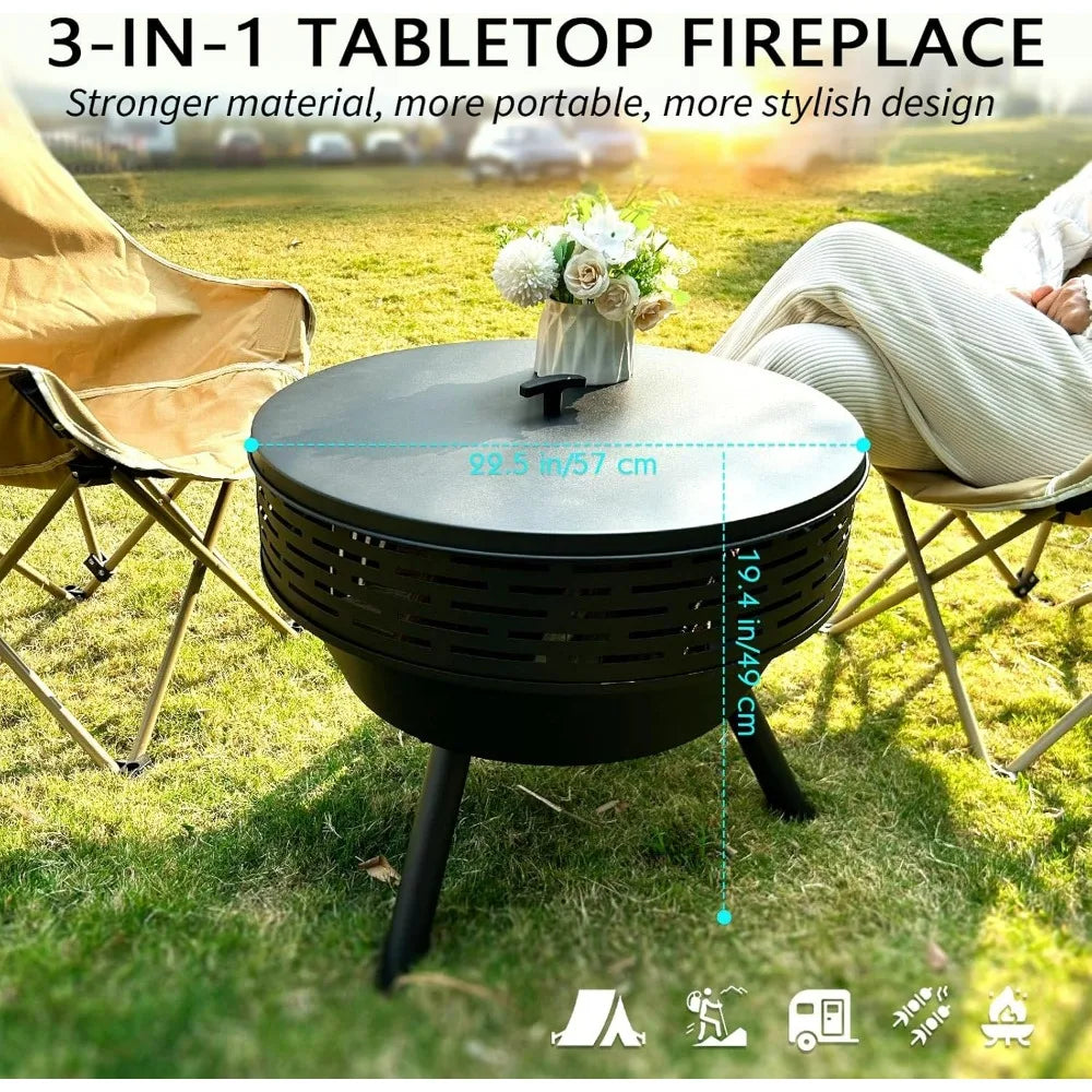 3-in-1 Fire Pit with Grill & Lid ,23 in