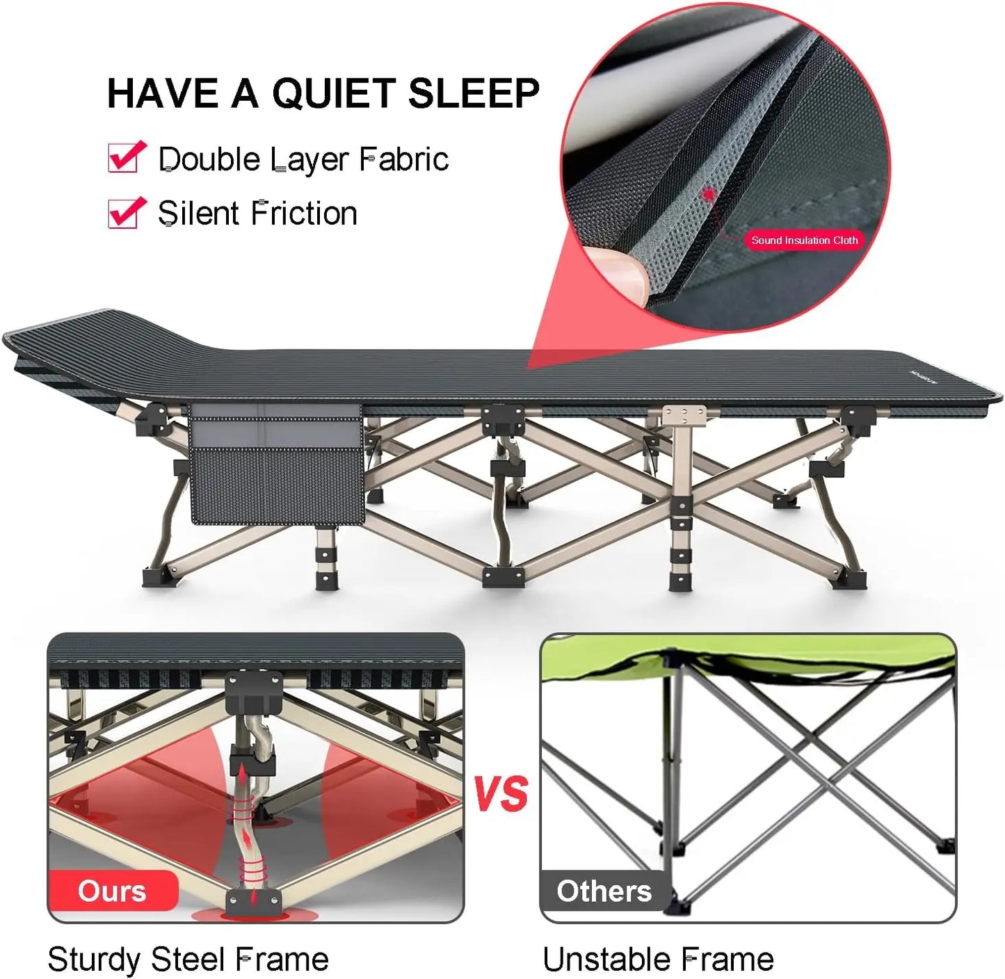 Camping Cot  with Carry Bag Supports 450 lbs,