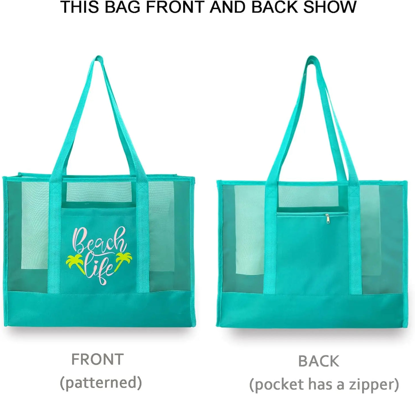 Large Beach Tote with 2 Pockets & Zipper