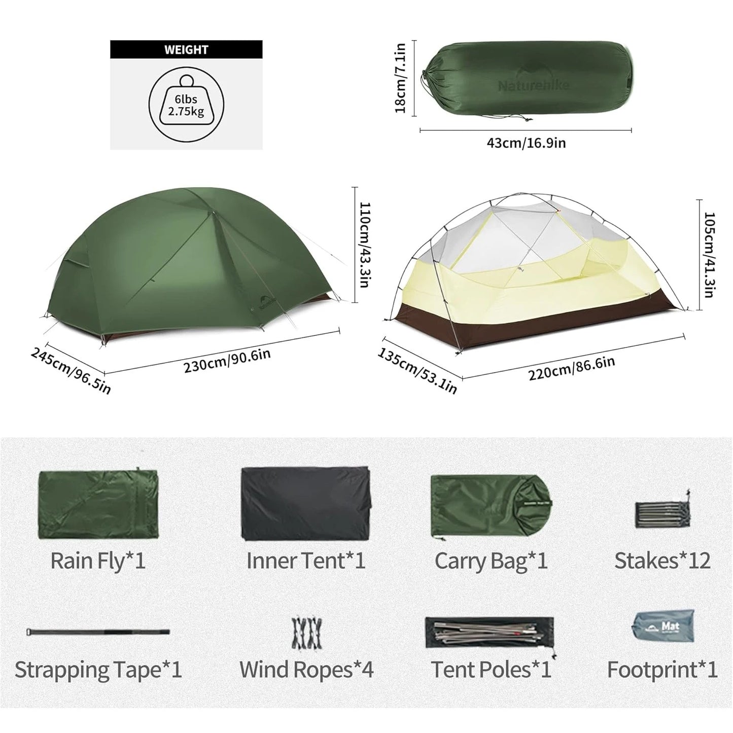 Camping Tent 2-3 People 210T Polyester 3 Season Tent