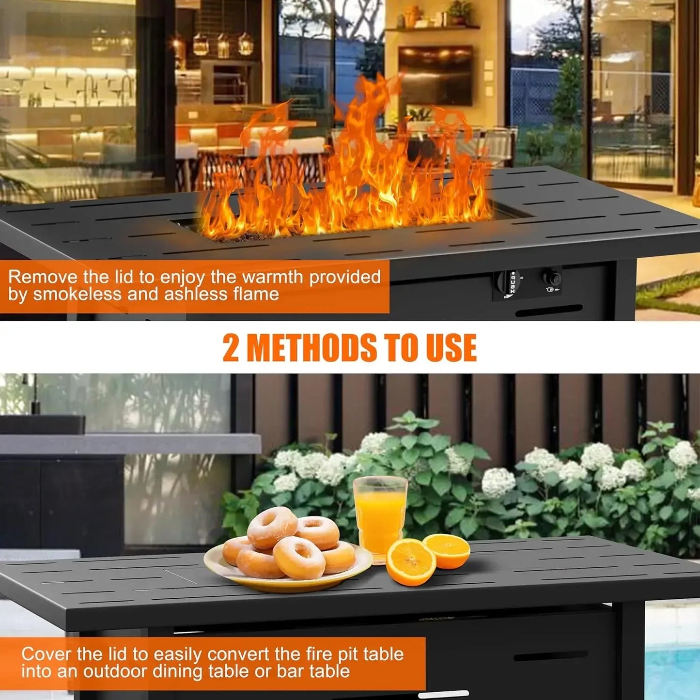 43 inch Outdoor Propane Fire Pit 50,000 BTU Gas Fire Pit with Lid and Waterproof Cover