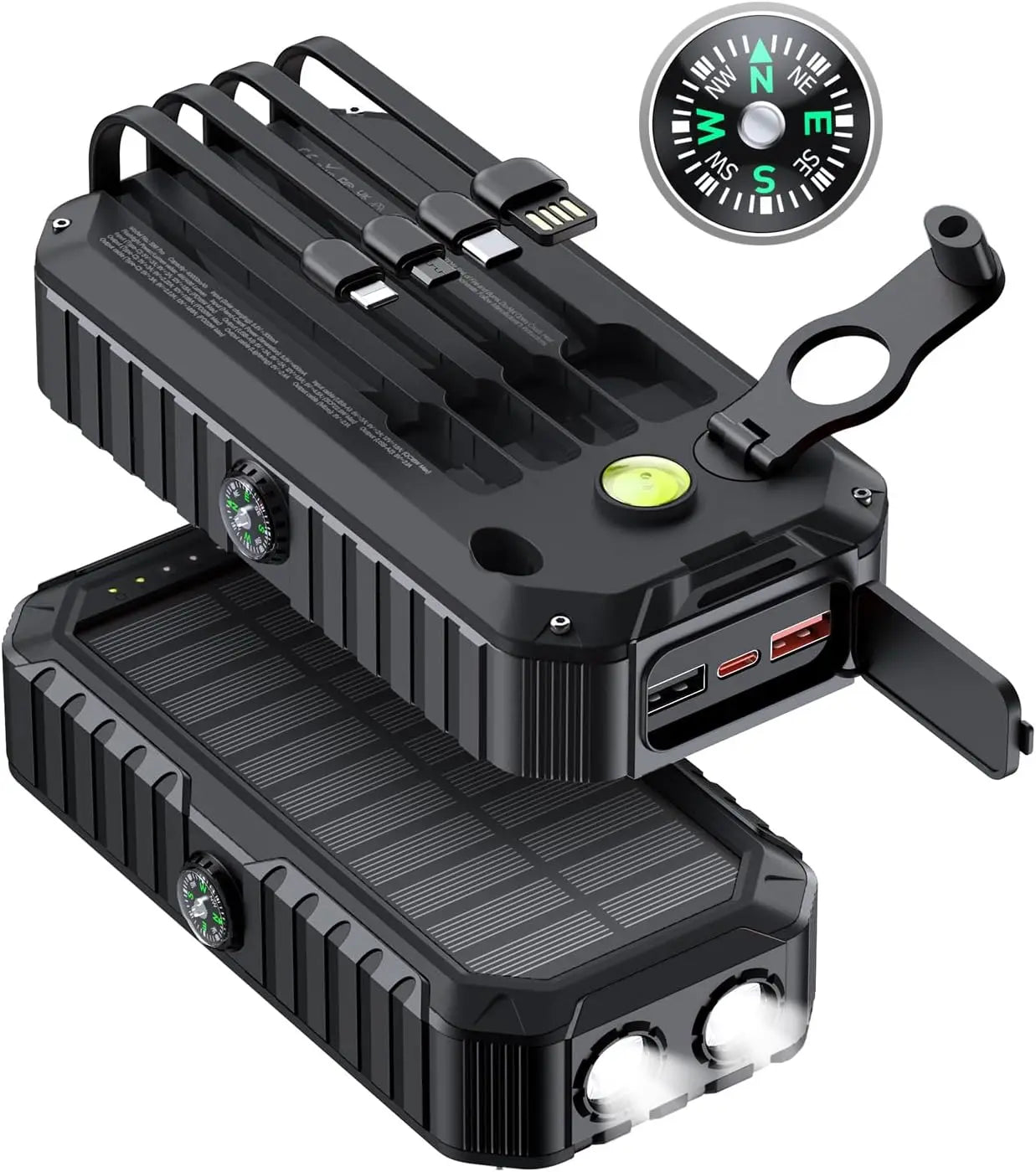 Solar Charger Power Bank 40000mAh Built in 4 Cables and Hand Crank