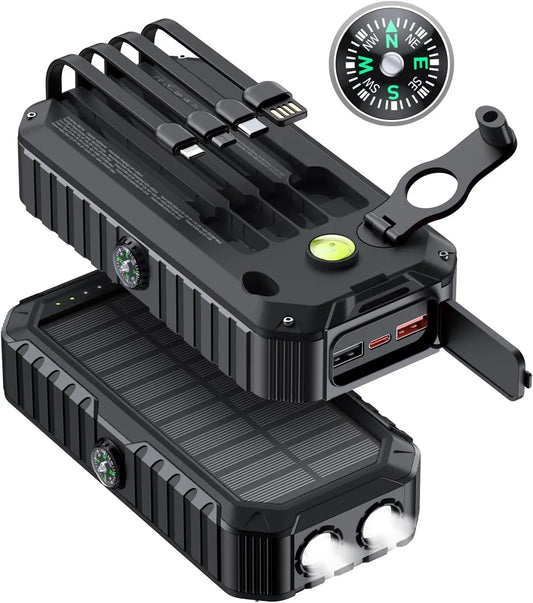Solar Charger Power Bank 40000mAh — Hand Crank, 6 Outputs & 4 Inputs