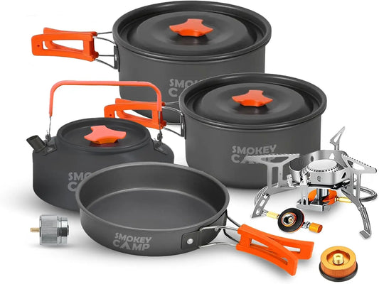 Camping Cookware MKit Set with Stove – All-in-One Non-Stick Backpacking Kit