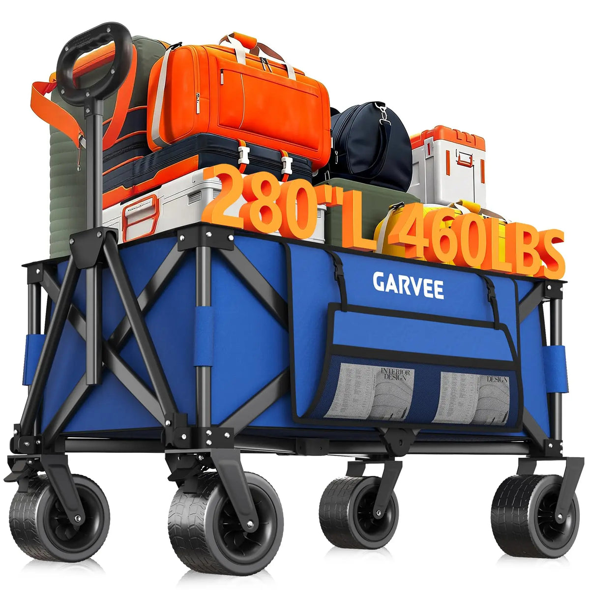 Heavy Duty Foldable Wagon Cart — 460 LBS / 280L All-Terrain with Brakes, Cover & Strap