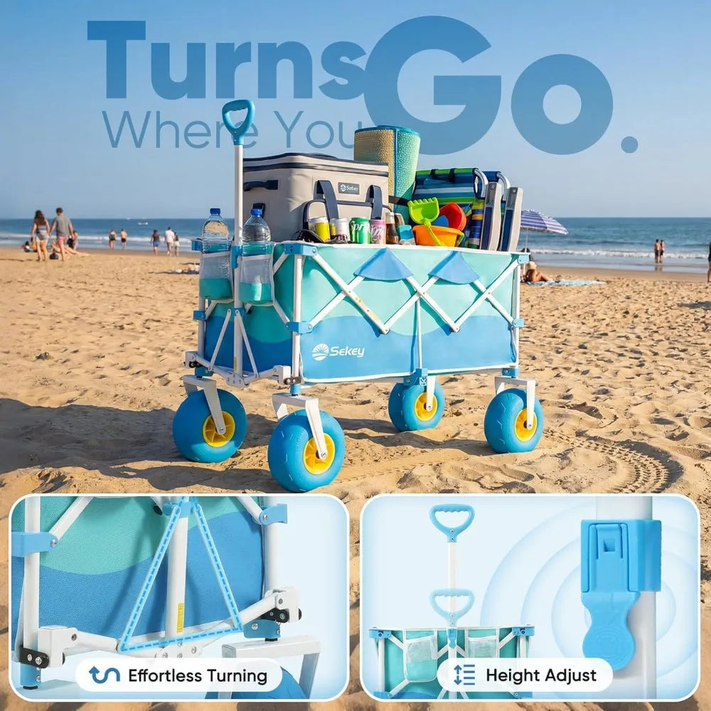 600 LBS Beach Wagon 9" Sand-Proof Wheels, Foldable Cart, 200L