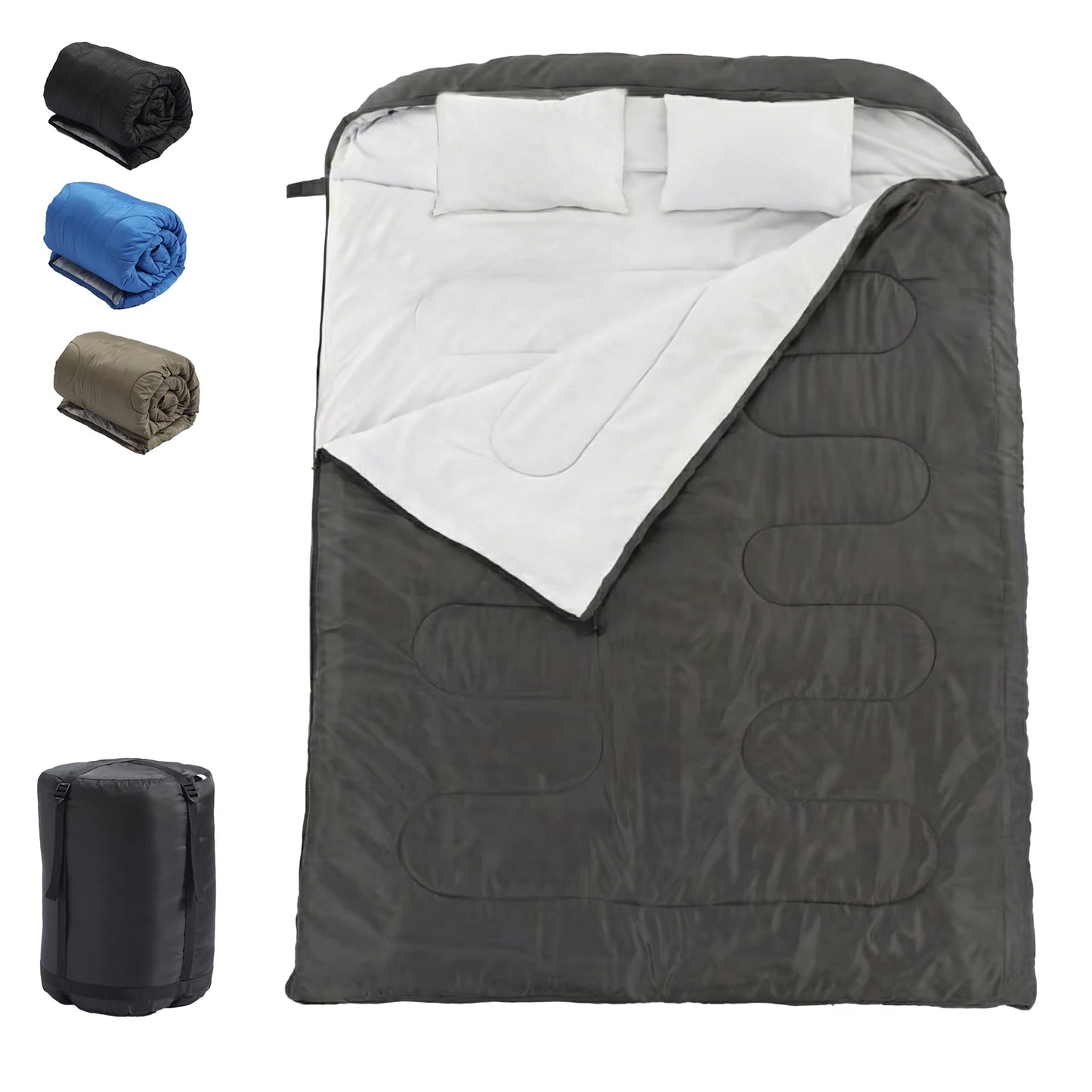 JHK Double Sleeping Bag for Adults with Pillow – 3 Season Lightweight 2-Person Camping Bag
