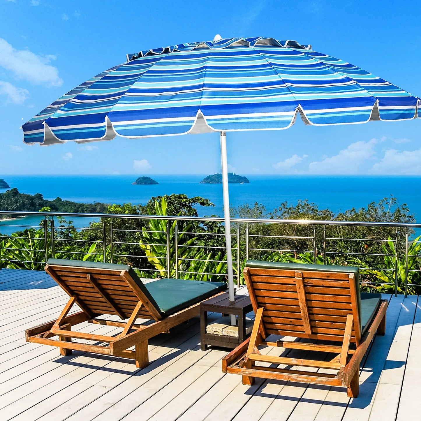 8 FT Navy Blue Beach Umbrella w/ Carrying Bag and Sand Anchor