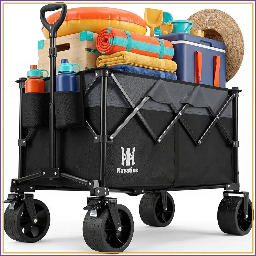 Heavy Duty Collapsible Wagon 330LBS | Folding Utility Cart for Camping Garden Beach