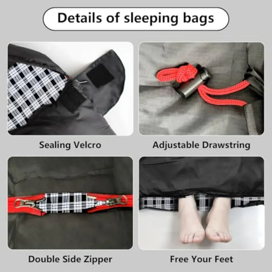 Sleeping Bag , Flannel Cotton, Gray, Double XXL Queen Size with 2 Pillows