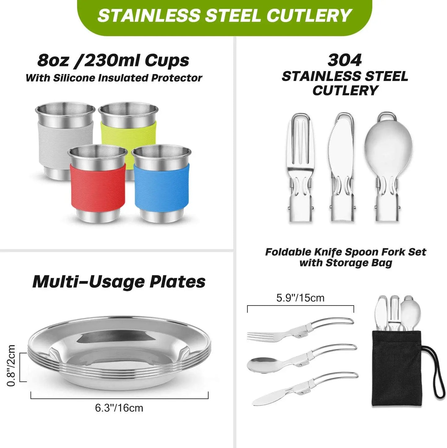 29-Piece Camping Cookware Mess Kit | Non-Stick Pots, Pan, Kettle & Collapsible Water Container