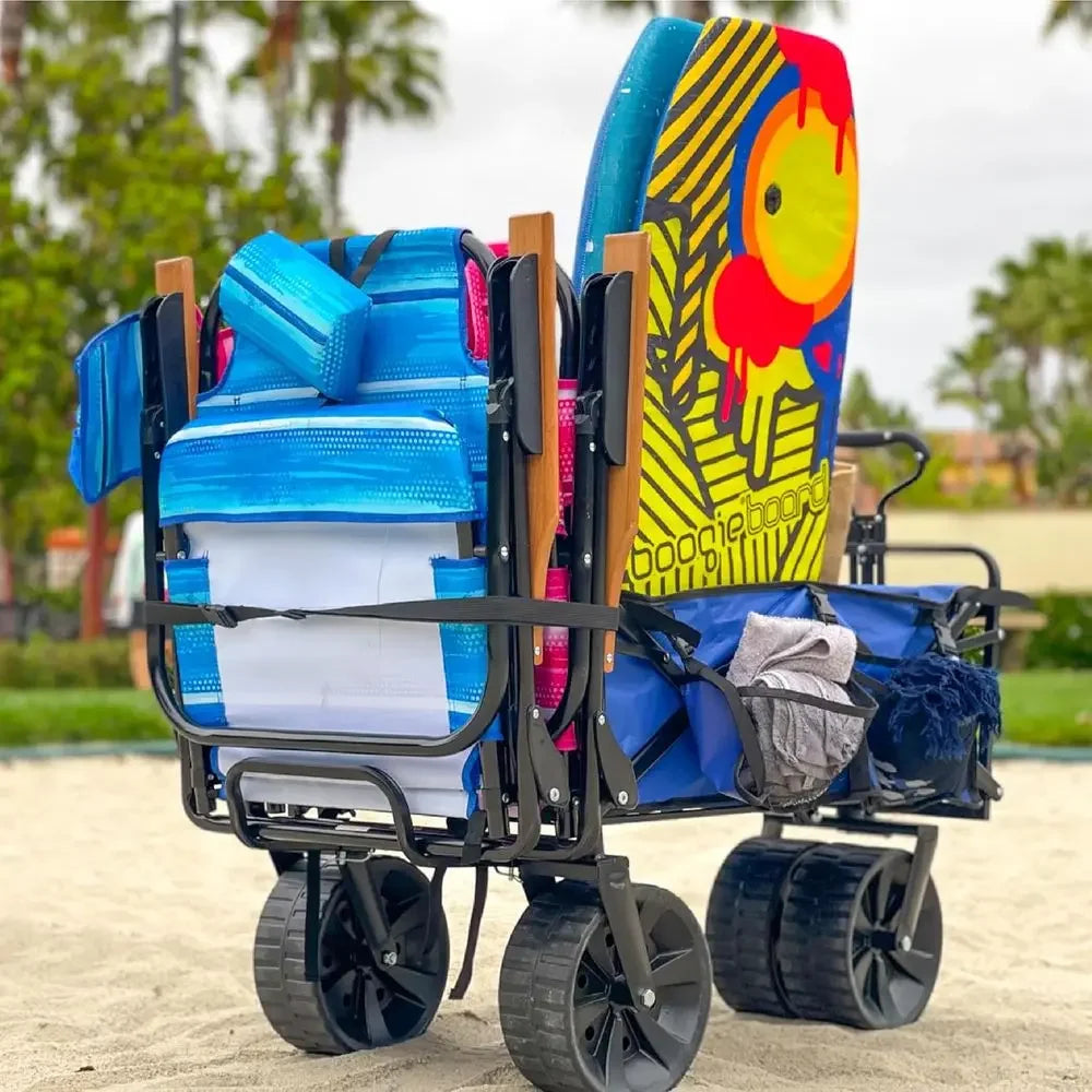 Sturdy Collapsible Cart with Large Sand Wheels and Beach Chair Holder