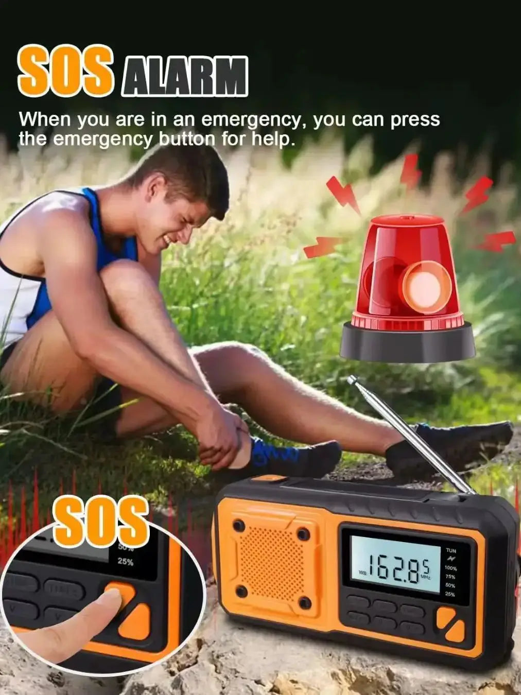 4000mAh Portable Emergency Solar Power Radio Hand Crank Charging AM/FM Weather Radio Led Reading Flashlight Bank Phone Charger