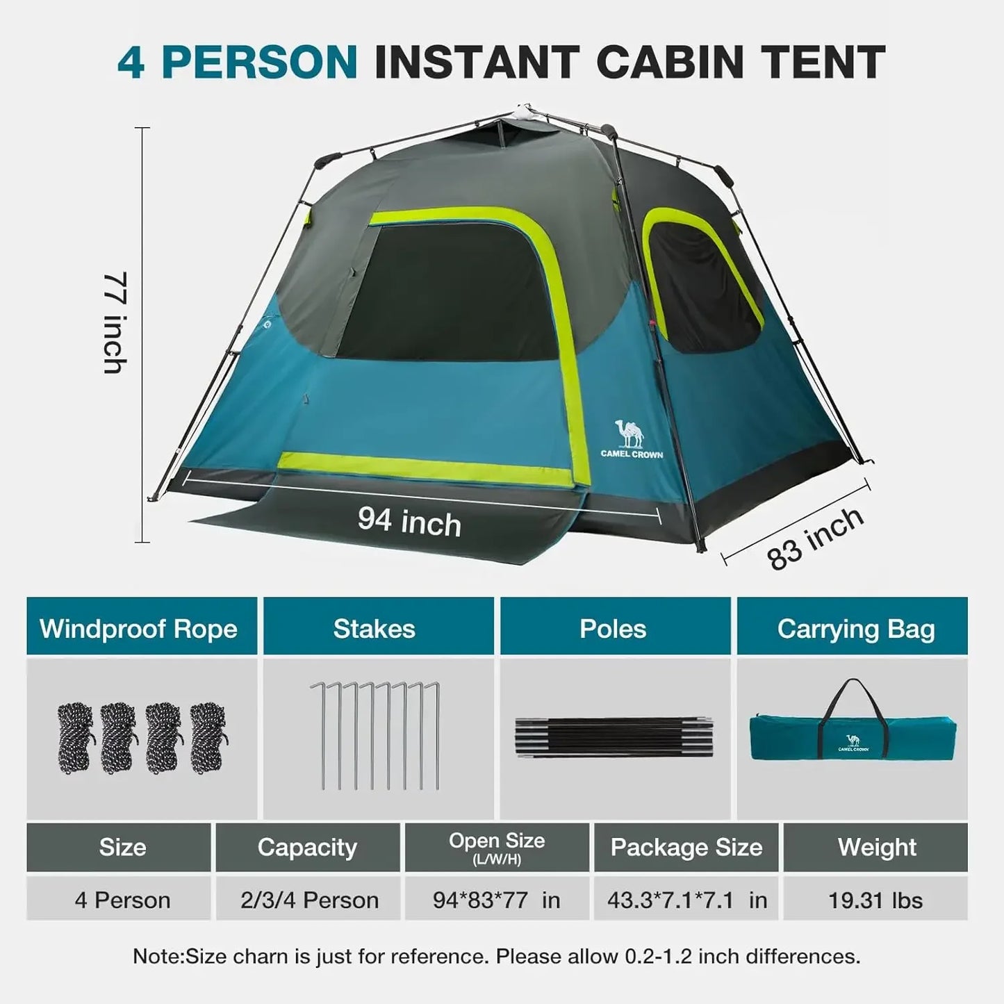 4 Person Waterproof Tent with Carry Bag
