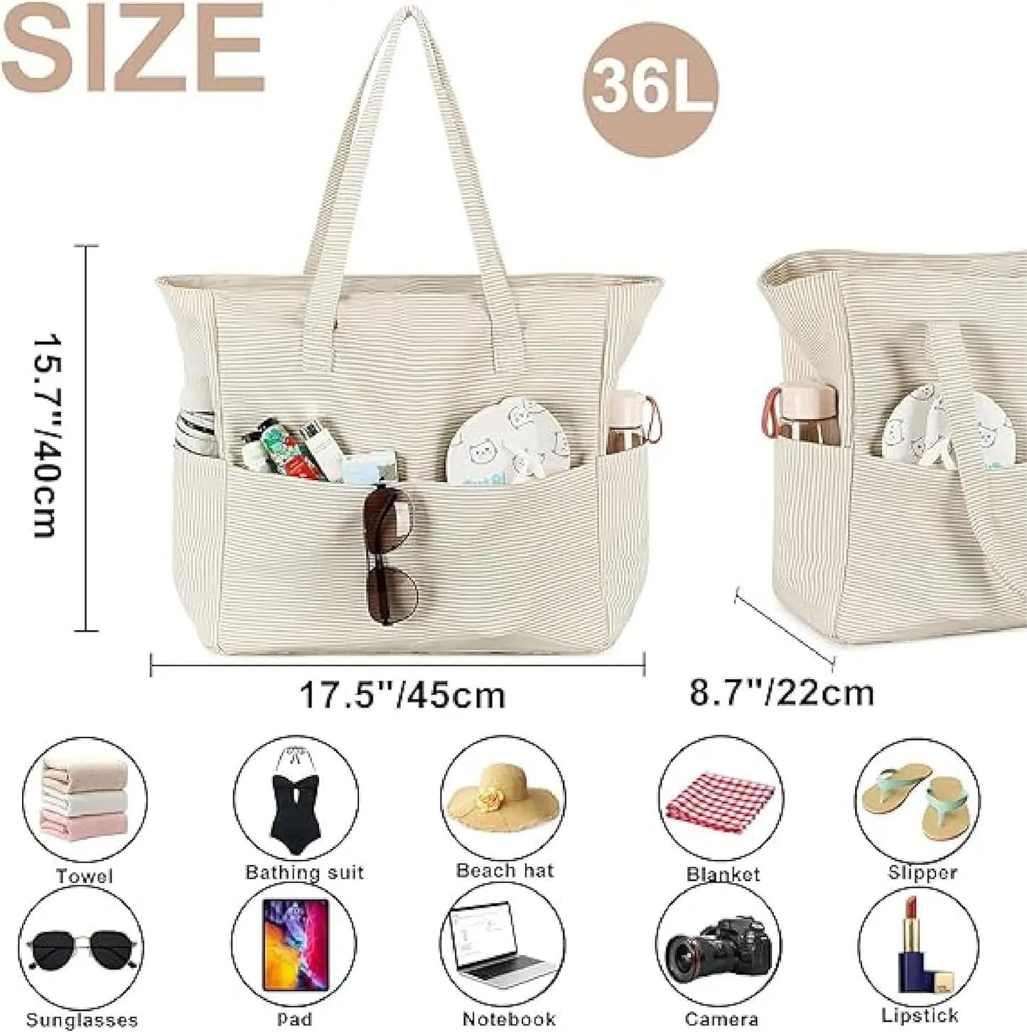 Extra Large Waterproof Beach Tote with Wet Compartment